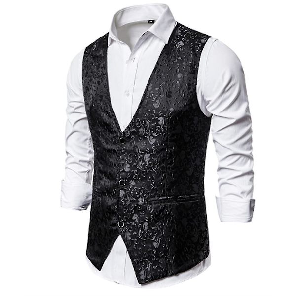 Enkelknäppt väst för män Slim Fit formell print väst M Black