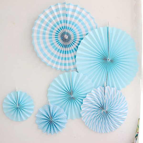 6 st pappersfläkt blom set Blue