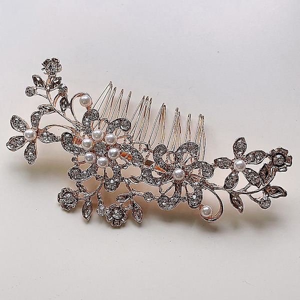 Blomma Insert Kam Strass Inläggning Vintage Elegant Handgjord hårkam För Kvinnor Bröllopsfest Gold