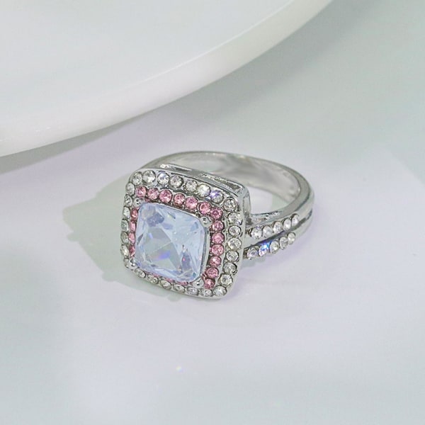 Kvinner Ring Square Cubic Zirconia smykker Shining Rhinestones Finger Ring For Wedding White US 9