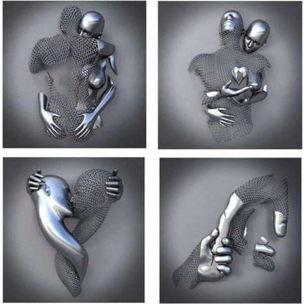 3D Effekt Väggkonst, Metalltråd Skulptur Figur Par Hängande målning, Abstrakt Canvas Väggkonst, Modern målning Väggdekoration för sovrum/hem/kontor