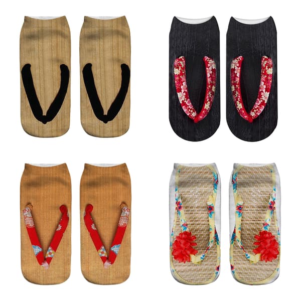 Morsomme Flip Flop-trykte lave ankelsokker 4 par