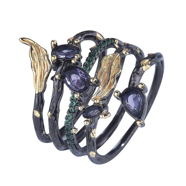 Fashion Leaf Feather Rhinestone Faux Gem Kvinder Finger Ring Party Banket smykker Green US 8