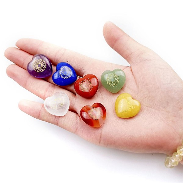 1 sett naturstein iøynefallende håndlaget Vibrant Creative 7 Chakra hjerteformet falsk jade til gave