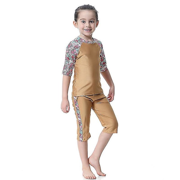 barn Flickor Islamiska Muslimska Badkläder Modest Burkini Arab Baddräkt Strandkläder Camel 7-8 Years
