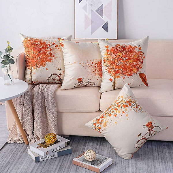 Høstputetrekk 45*45cm For Høstdekor Sett med 4 putetrekk Maple Leaf Theme