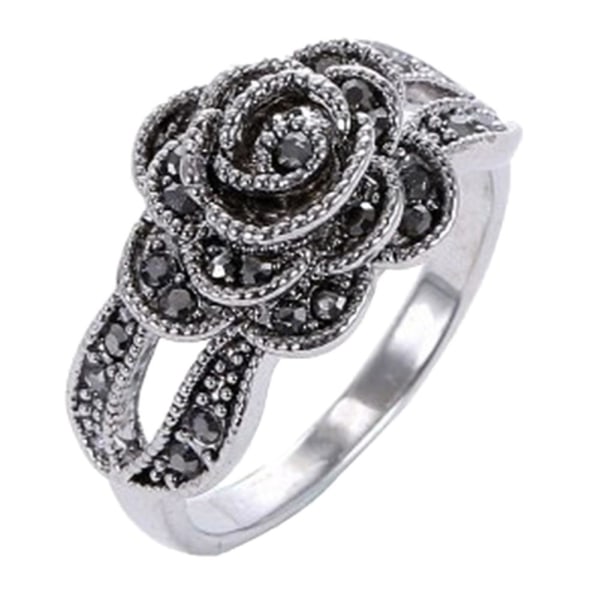 Forlovelse Bryllup Kvinder Vintage Rose Flower Shiny Rhinestone Indlagt Finger Ring US 8
