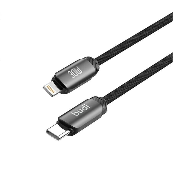 BUDI DC266TL12B 1,2 m USB-C til Lightning-kabel 30W hurtiglading datasynkronisering flettet ledning