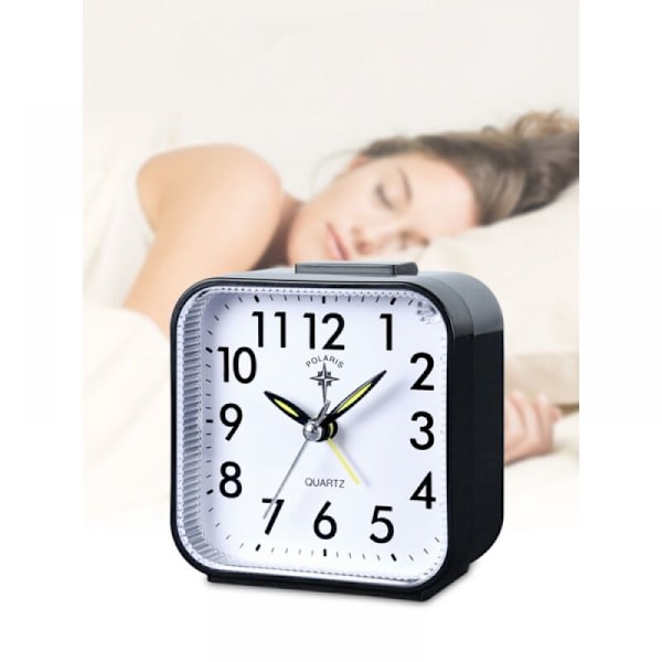 Liten 8 cm svart analog väckarklocka Batteridriven, Tyst, Light On Demand & Snooze, Beep, Soft Wake Up, Alarm Clock