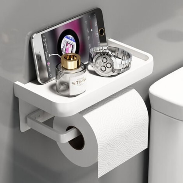 Itsekiinnittyvä wc-paperiteline, seinään kiinnitettävä wc-paperiteline ruostumattomasta teräksestä valmistetulla hyllyllä, ei porattavaa wc-paperia