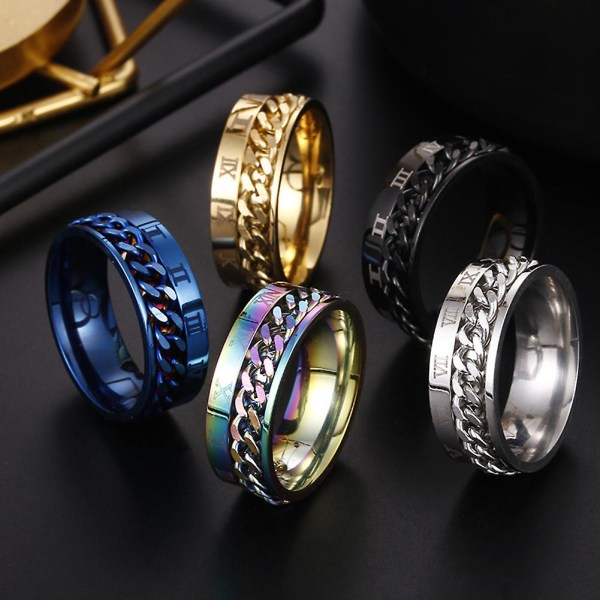 Unisex Fashion Titanium Stål romertal Twist Chain Ring Party smykker gave Multicolor US 11