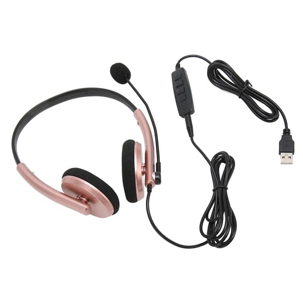 Call Center Headset Multifunksjonelt Stilig Støyreduserende HD Samtale Hørselvern Telefon Headset Rose Gull USB