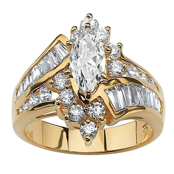 Kvinder Marquise Cut Cubic Zirconia Engagement Jubilæum Finger Ring smykker Golden US 11