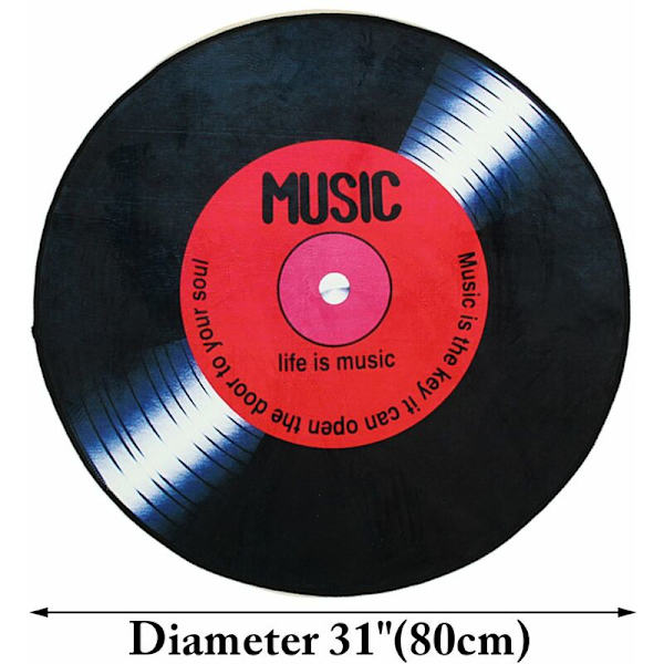 80 cm Vinyl Record Soveværelse Gulvmåtte - Rød skive, Rund Anti-Slip måtte，Til toiletter, toiletter osv.