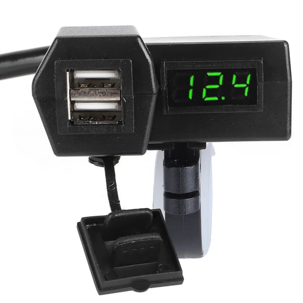 Universal motorsykkel dobbel USB-lader socket adapter med voltmeter display grønn