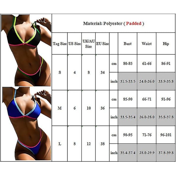 kvinders Color Block Badedragt Bikini Sæt String Sommer Strand Badedragt Badetøj Red M