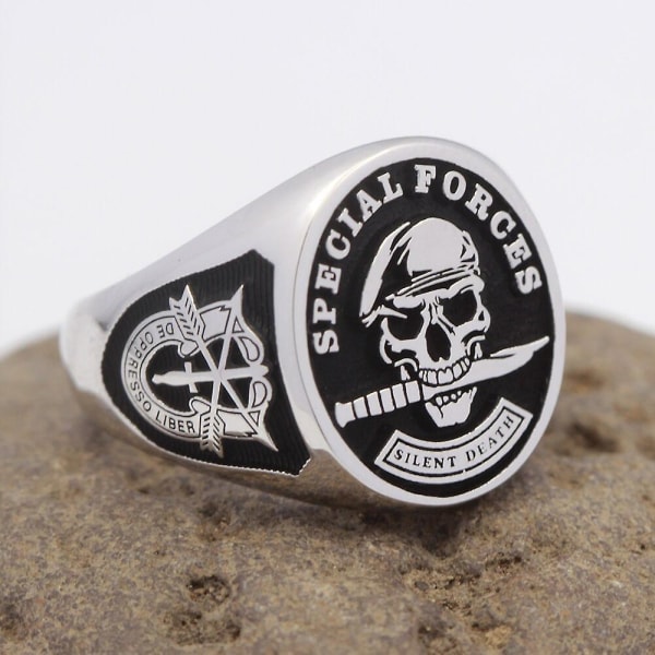 Herrsmycken Us Army Special Forces Grön Basker Skull Ringar För Män Vintage Silent Death Stamp Punk Party Gothic Smycken