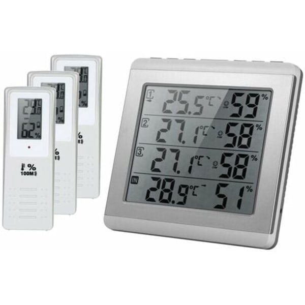 Hygrometer med digital LCD-termometer, 3 externa sändare