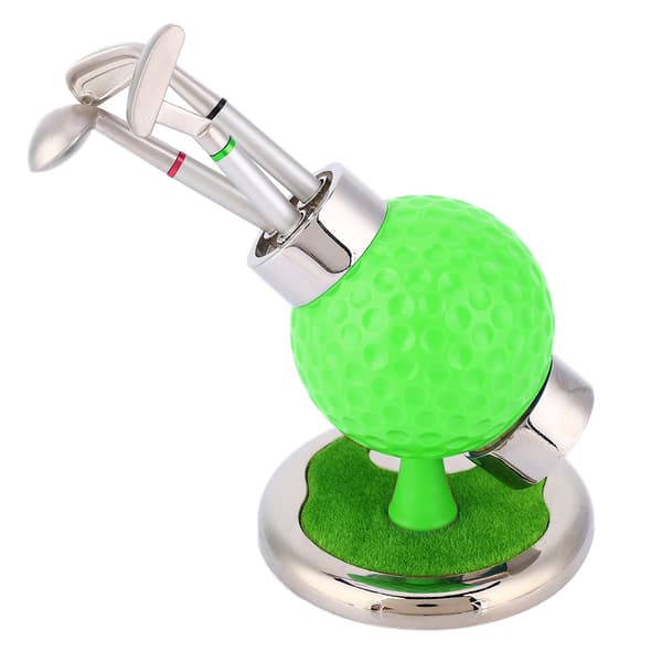 Golfpallokynäteline Kynävati Työpöytäsetti Kellolla 3 Kynää Vihreä