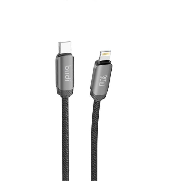 BUDI DC266TL12B 1,2 m USB-C til Lightning-kabel 30W hurtiglading datasynkronisering flettet ledning