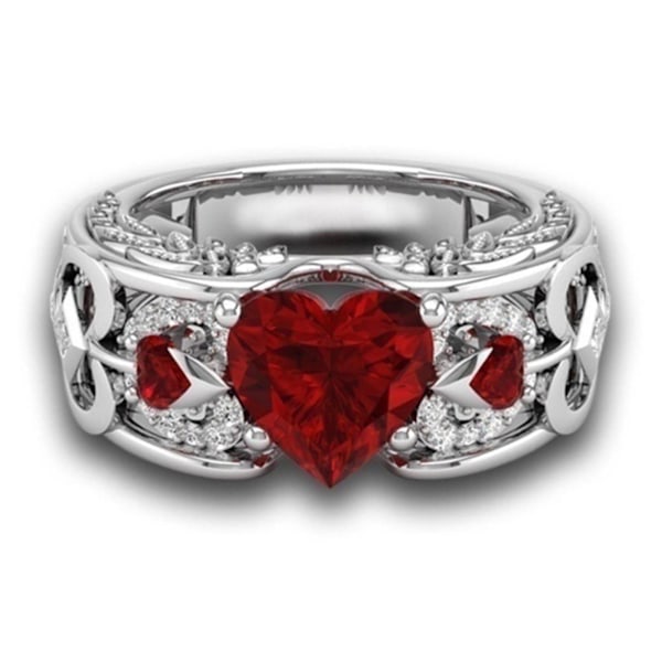 Kvinnor Ring Hollow Out Heart Smycken Galvanisering Mode Utseende Fingerring för bröllop Red US 6