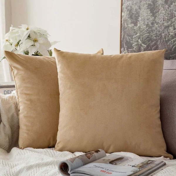 Sett med 2 fløyelsputetrekk Dekorativ sofa Putetrekk Superglatt Myk Komfortabel dekorasjon Hjem Stue Soverom For Sofa 55x55cm Lys B