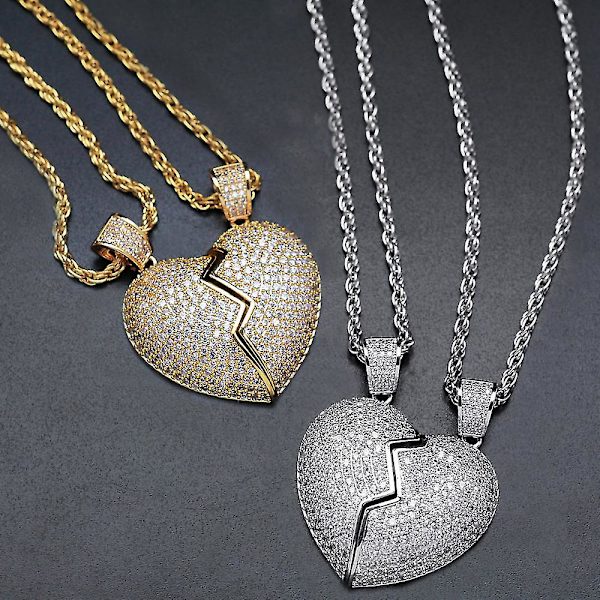 2 in 1 Heart Patchwork kaulakoru Hip Hop -tyylinen riipus miesten ja naisten asusteet Gold Silver Patchwork Pair