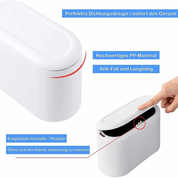 Hvid minimalistisk desktop mini affaldsspand trykke på bombedækslet bordplade skraldespand lille desktop skraldespand køkken badeværelse kontor seng deodorant,