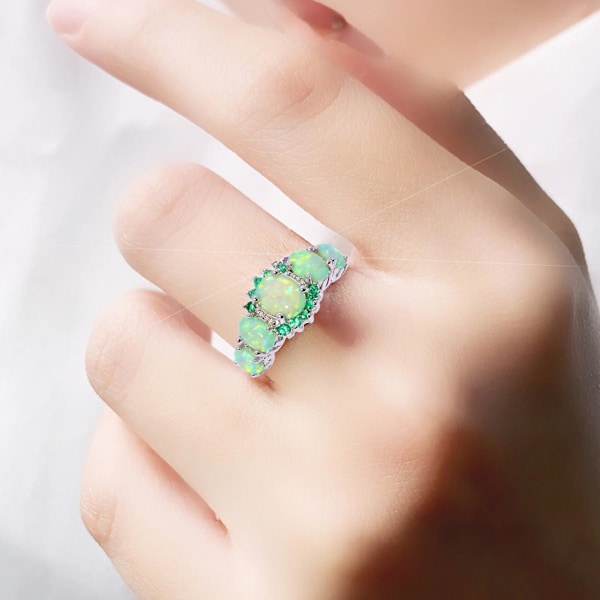 Kvinnor Ring Geometrisk Faux Gem Smycken galvanisering Bright Luster Ring för bröllop Green US 6