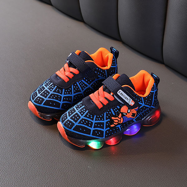 Børns åndbare afslappede LED Spider-Man lysende sko - Z blue 26