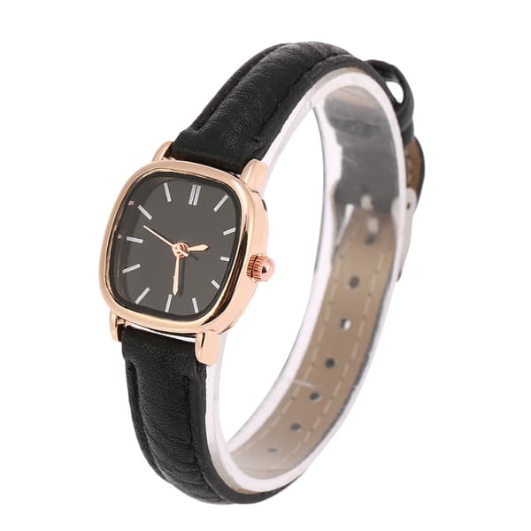 Dame Analog Quartz Ur PU Rem Legeringskasse Sort Urskive Sort Rem