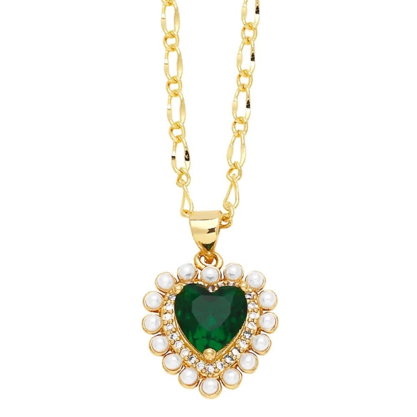 Halskjede Vintage Zircon Heart Stud motesmykker Ac9906 Green