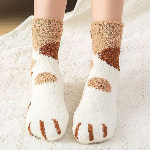 Kvinnor Varm Rolig Fluffig Cat Paw Mjuk Säng Tofflor Strumpor Yellow Dot