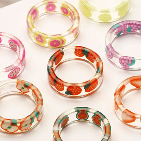 Kvinner frukt mønster gjennomsiktig glatt harpiks fingerring gave til Valentine Day Grapefruit