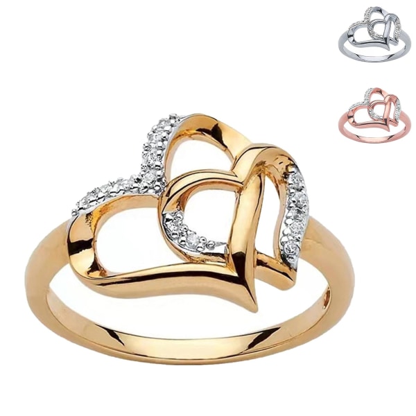 Elegant skinnende forlovelsesring legering hul rhinestone dobbelt hjerte kvinder bryllup band smykker tilbehør Rose Gold US 8