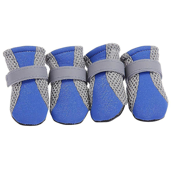 4 stk Pet Hundesko Skridsikker sål e Mesh Straps Støvler S Blue