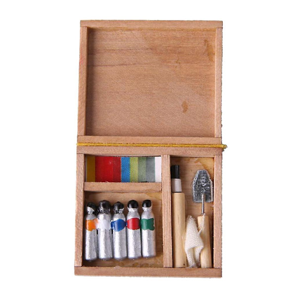 7x 1/12 Dollhouse Miniatyrer Miniborstar Verktygslåda Paint Set