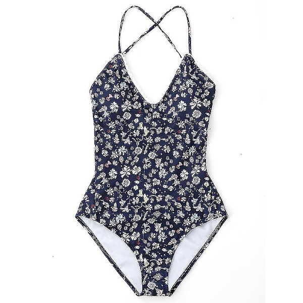 Blommig baddräkt för kvinnor Baklös One Piece Monokini baddräkt S