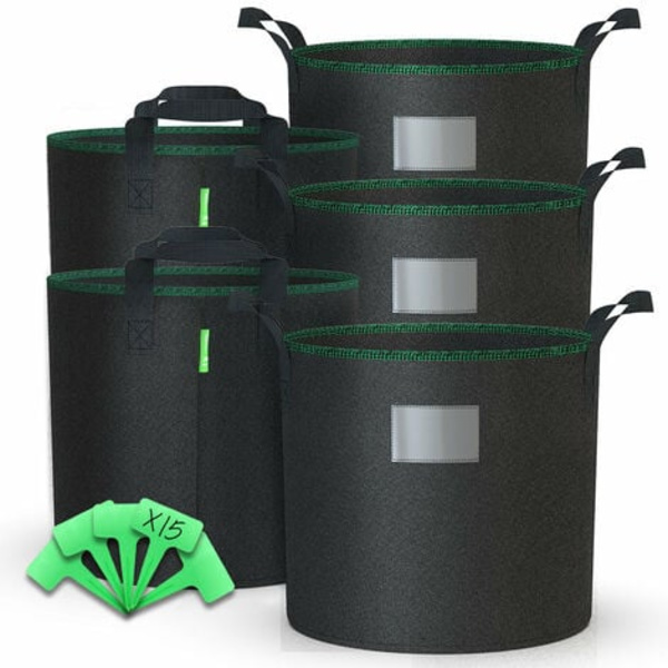 Sæt med 5 non-woven plantesække 30L med håndtag Sort