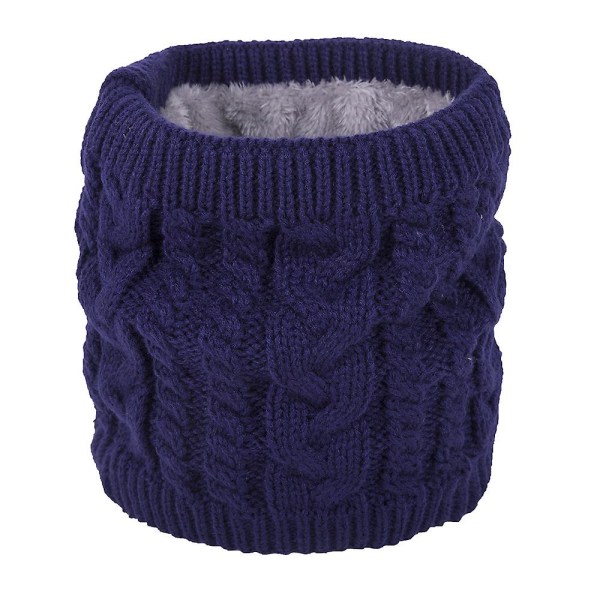 Haklapp, matchande stickad ull plus sammet, varm krage blue