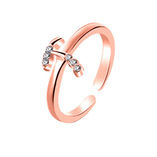 Mode Simple 26 Letter Rhinestone indlagt åbning Finger Ring Lady smykker gave Rose Gold T