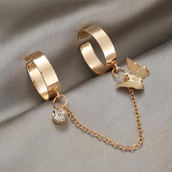 Kvinnor Circlet Set Öppning Justerbar Legering Rhinestone Bright Luster Knuckle Ring Set Smycken Golden