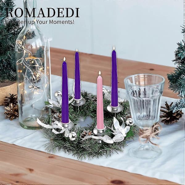 Adventskrans kunstig lysestake - Julekrans med 4 lysestaker sølv, 30 cm
