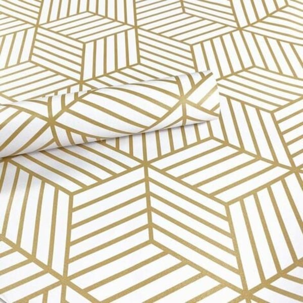 Guld sekskanter og striber Vinyl tapetrulle 45 x 600 cm