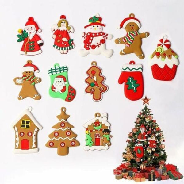 12 Pack Gingerbread Man julepynt, juletræspynt med hul og reb, julepynt