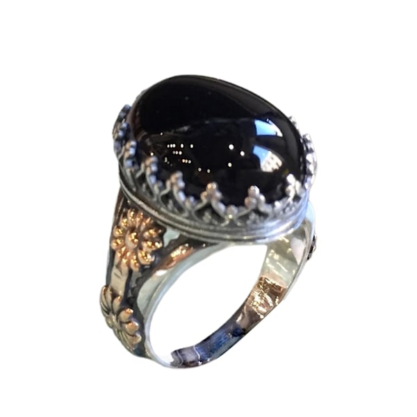 Utskåret Rock Style Bred Unisex Ring Blomstermønster Faux Gem Ring Smykker Tilbehør US 10