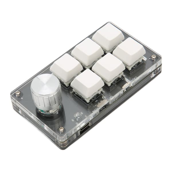 6 Tangenters Mini Keypad med Vred Blå Switch Trådbunden USB Trådlös Bluetooth Dual Mode DIY Programmerbart Mekaniskt Tangentbord Vit