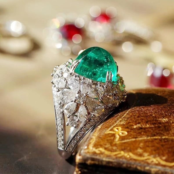 Retro Kvinner Ring Innlagt Grønn Firkant Rhinestone Finger Ring For Jubileum US 8