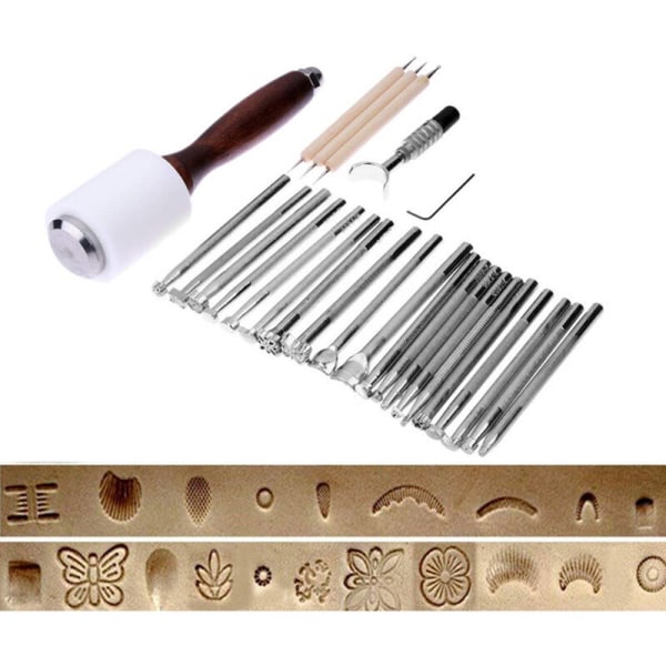 JD-1599 (24 stilar) 935g guld carving läder carving arbetssadel tillverkning indrag penna läder carving hammare