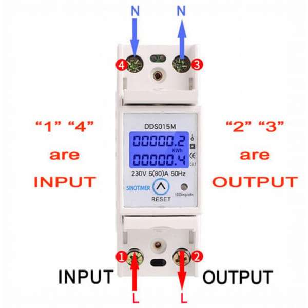 Energimåler, elmåler, DDS015M digitalt display watt-timemåler Enkeltfaset elmåler kan nulstilles